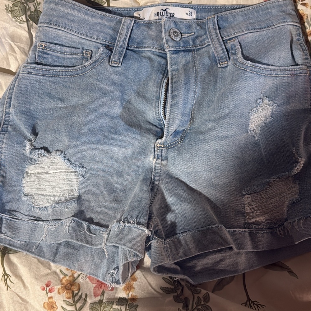 Hollister Light Blue Distressed Denim Shorts